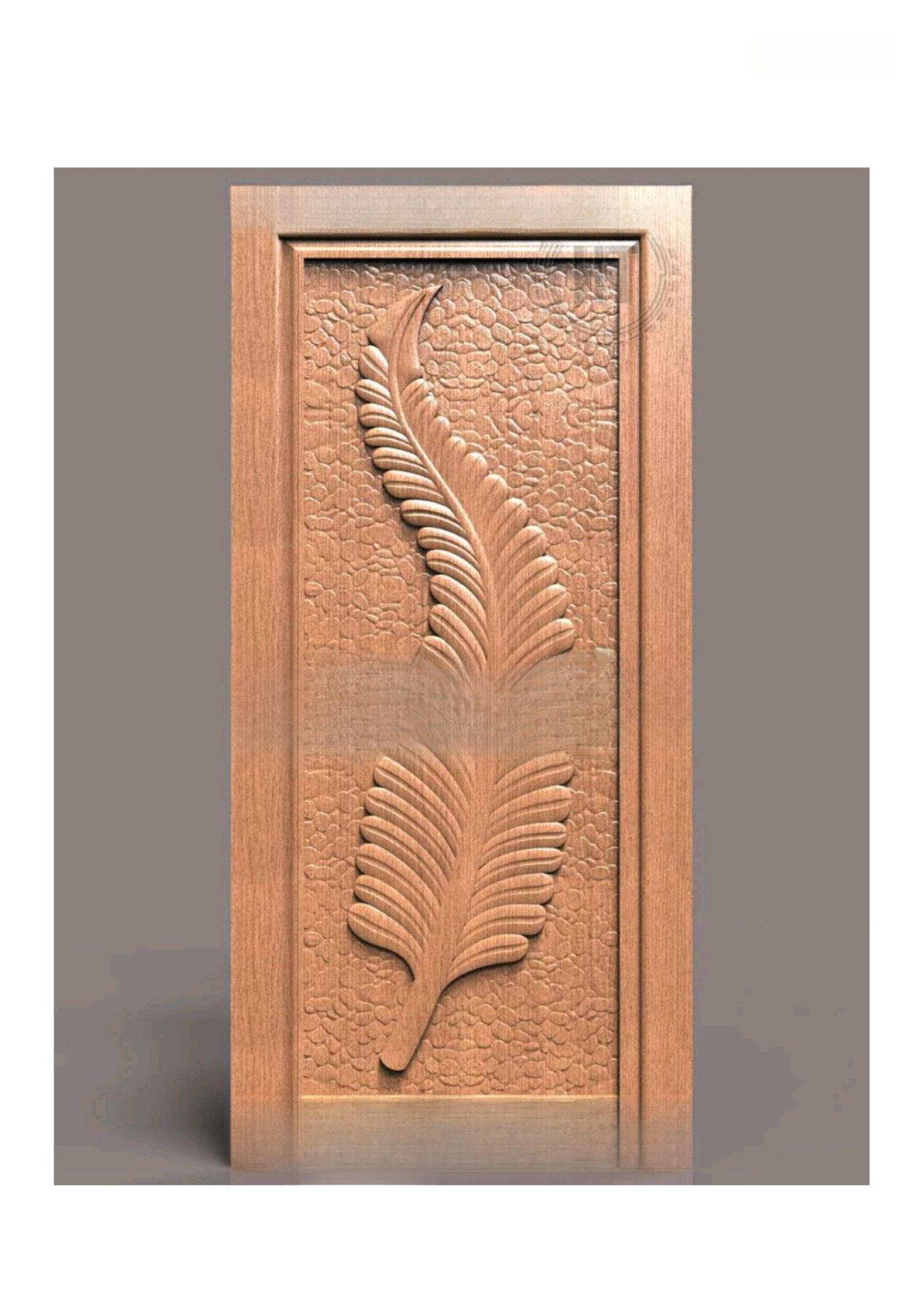 GSK HT - PAGE-21 Elegant Feather Motif Carved Wood Door 3D Model